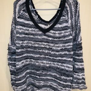 Free People Grey Striped Yarn Pullover Sweater